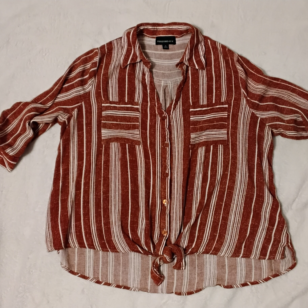 💥💥5 for 10 Forever 21 Rust and White Striped Button-Down Shirt